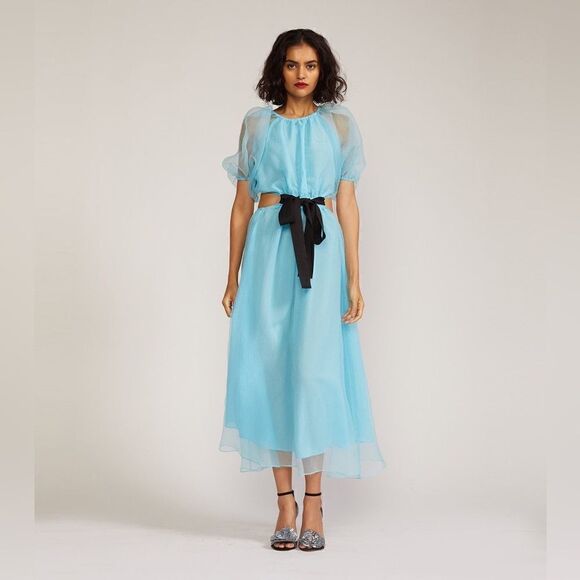 NWT Cynthia Rowley Clara Midi Blue Dress Organza Size S - Picture 3 of 15